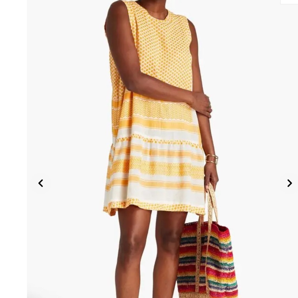 Summery Copenhagen Saks Orange Gathered Cotton Jacquard Tank Shift Midi Dress